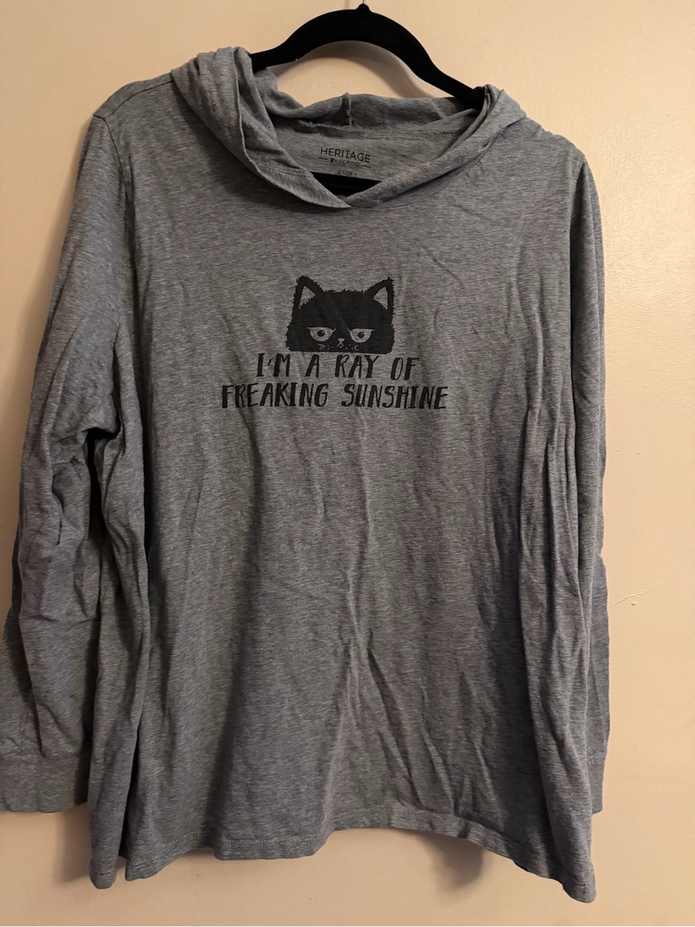 torrid Gray Long-Sleeve Hooded Tee with Cat Graphic